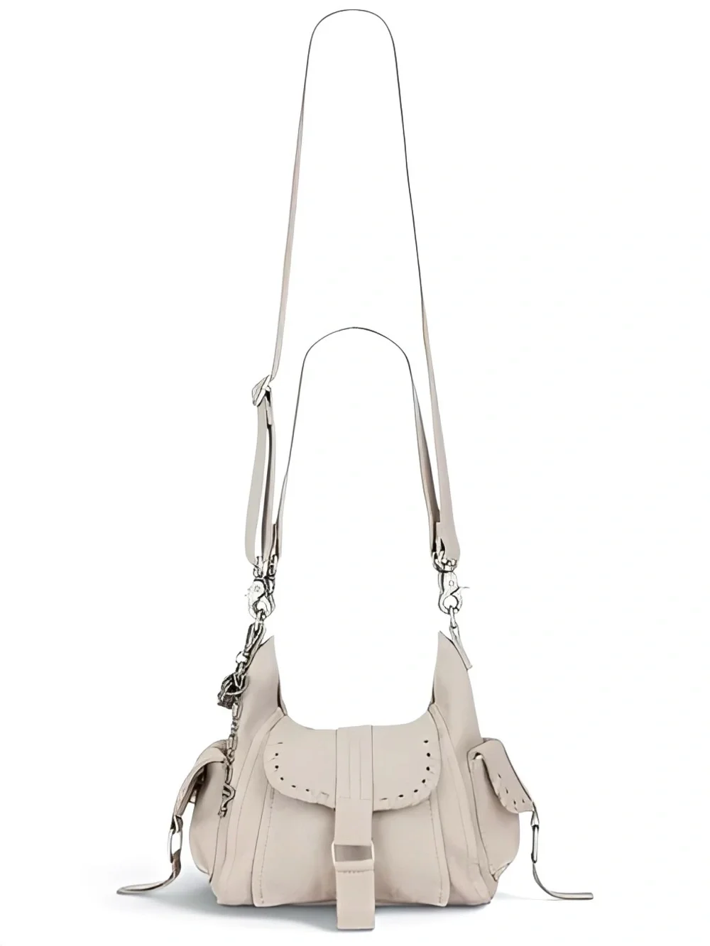 Free People Baby Leigh Pearl Leather Hobo Crossbody Shoulder Bag Lock Key Charm